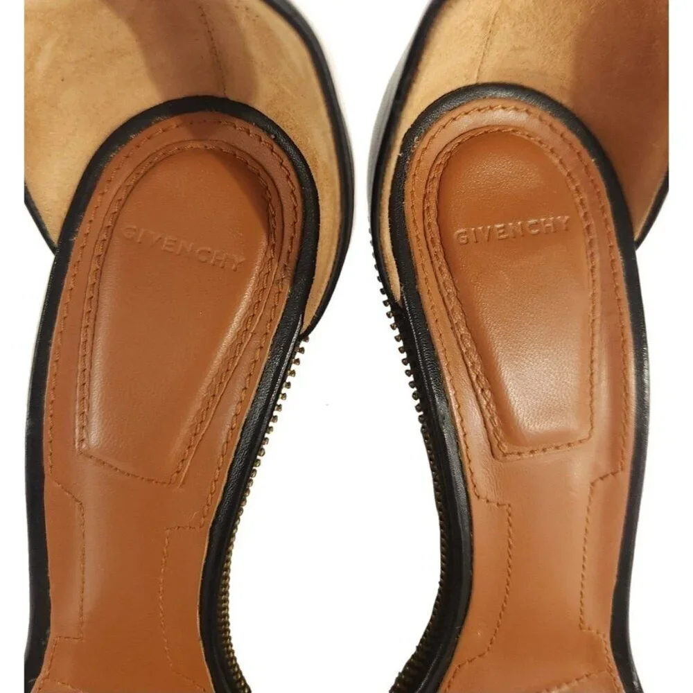 Givenchy Black Leather Ankle-Strap Wedge Sandals with Gold Stud Trim